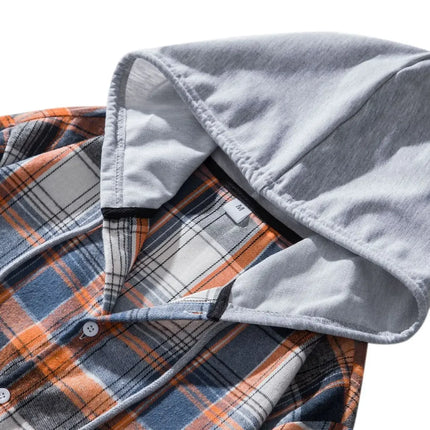 Autumn Hot Sale Of The Season Men's Plaid Hooded Casual Shirt Independent Station Cross-Border Checkered Hoodie Style Floral Patchwork