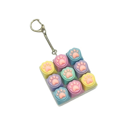 Portable Cat's Paw Shape Fidget Keychain 9Keys Keys Button Finger Keyboard Cap Relief Stress Keycap Keyboard Clicker Pass Time