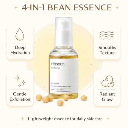 Korean Skin Care Mixsoon Bean Essence Hyaluronic Acid Exfoliating Facial Serum Hydrating, Moisturizing and Antioxidant Essence