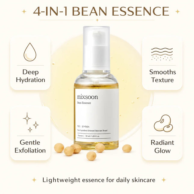 Korean Skin Care Mixsoon Bean Essence Hyaluronic Acid Exfoliating Facial Serum Hydrating, Moisturizing and Antioxidant Essence