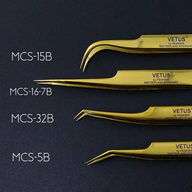 100% Original VETUS Tweezers MCS Series New Style Premium Eyelashes Tweezers Super Fine Tip Improved for 3D 6D Lash Extensions