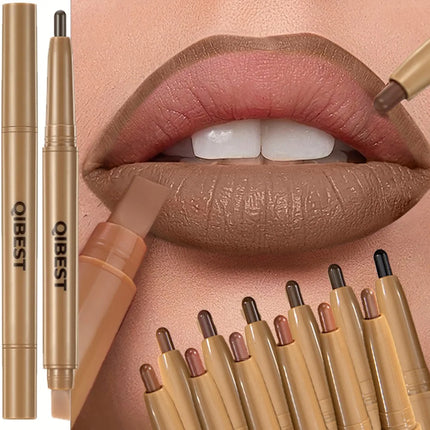 Double Head Black Lip Liner&Brush Pen Mist Matte Velvet Contour Tint Lipstick Pencil Long Lasting Nude Brown Natural Lip Makeup