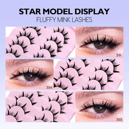 GROINNEYA Manga Lashes 3D Mink Lashes Natural Eyelashes Soft Cross Wispy False Eyelashes 3D Natural Lashes Eyelash Extension