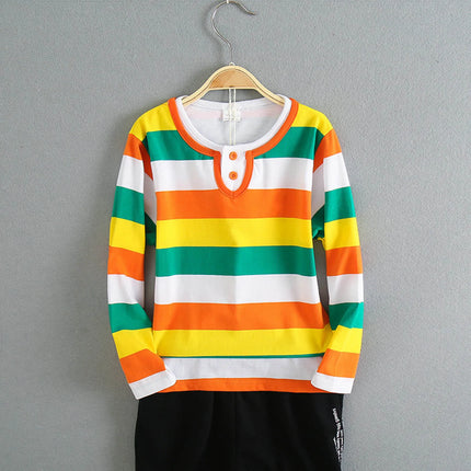 Children Long Sleeved Polos Shirts Boys Round Collar Shirt Autumn Cotton Long Sleeve Striped T-Shirt Polos Shirts For Boys