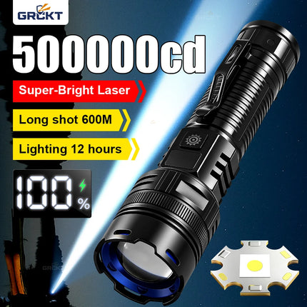 Super Bright Rechargeable LED Flashlight White Laser Flashlights High Power With Pen Clip Torch Power Bank Tactical Flashlight