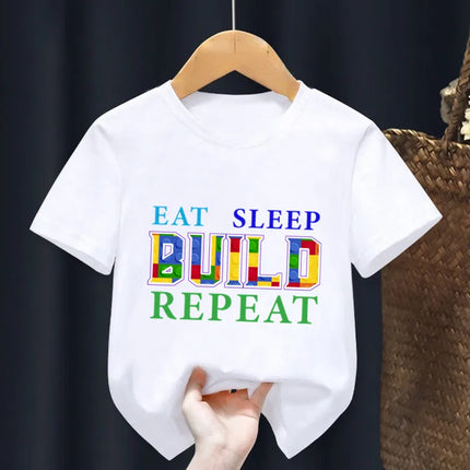 Master Builder Blocks Building Print Cartoon Kids T shirt Girls Summer Tops Baby Boys Clothes Children Short Sleeve T-shirts