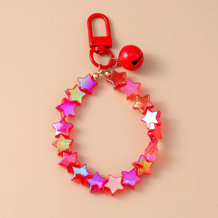 Fashion Colorful Handmade Star Beads Bracelet Bell Keychain for Car Key Women Men Handbag Pendant Keyrings DIY Jewelry Gifts
