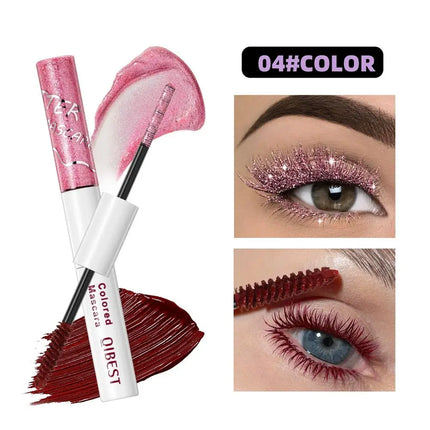 QIBEST Double-Ended Diamond Glitter Mascara Lasting Colored Mascara Eyelashes Pink Blue Green Red Voluminous Mascara Rimel