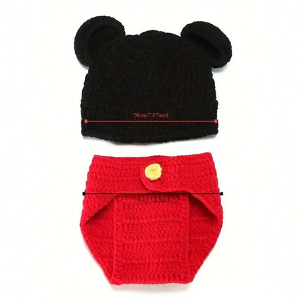 Newborn Photography Outfit Handmade Knitted Cartoon Animal Mickey Costume Jumpsuit Ear Cap Hat Overall Romper Clothes Fotografia