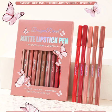 12-Piece Lip Liner Set Velvet Matte Matte Waterproof and Sweat-Proof Non-Fading Lipstick Autumn and Winter Whitening Complexion Long-Lasting Lip Liner