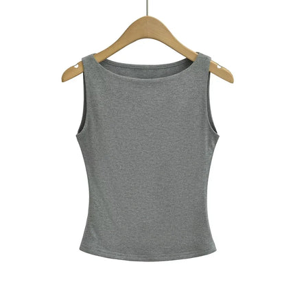 Women Double Layer Boat Neck Soft Slinky Tank Top