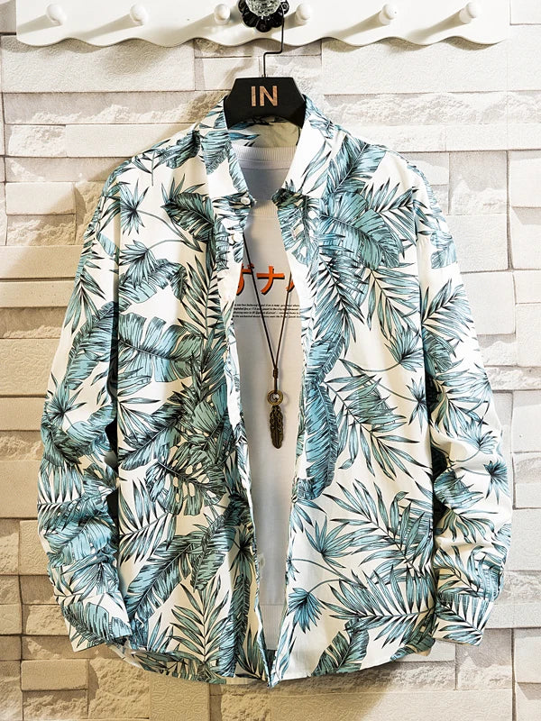 Men's fashionable floral pattern high-quality colorful long-sleeved shirt, loose and casual men's boutique multi-color button-up
