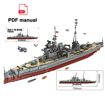 2277PCS Military World War II Warship Battle Boat Building Blocks Sets The Elizabeth Class Battleships Bricks Toy For Kids Gitfs