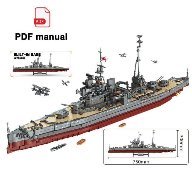 2277PCS Military World War II Warship Battle Boat Building Blocks Sets The Elizabeth Class Battleships Bricks Toy For Kids Gitfs