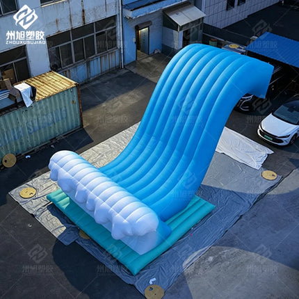 Giant Blue Inflatable Waterfall Slide Wave Design Custom Outdoor Water Park Amusement Inflatables for Kids