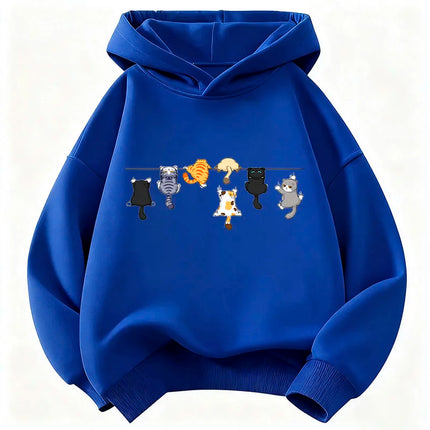 Climbing Cat Pattern Trendy Design Print Hooded Kids Design Children's Sweatshirt Cute Hoody Boys Girls Autumn Casual Hoodies