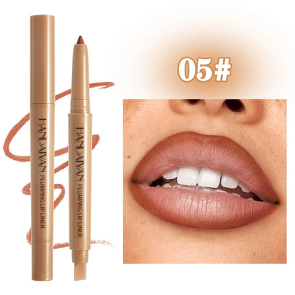 HANDAIYAN Double-Head Waterproof Lip Liner Pen Coffee Brown Outlines Lip Shape Full Lip Contour with Silicone Brush