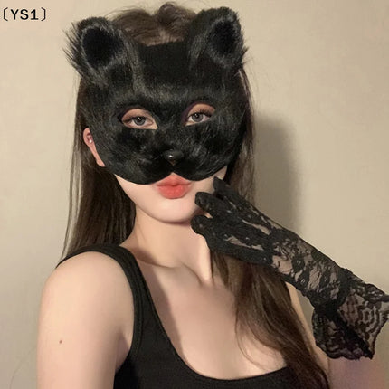 〔YS1〕3Pcs DIY Handmade Graffiti Half Face Mask Therian Mask Kit Blank Half Face Animal Cat Fox Mask Party Gifts