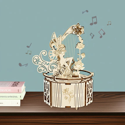3D Puzzle Wooden Fairy Music Box DIY Assembly Model Building Kit Crafts STEAM Educational Toys Gift for Adults Teens