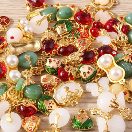Tusember 10pcs Traditional Chinese Good Fortune Lucky Jade Charms Pendants for Jewelry Making Earrings Necklace Bracelet DIY