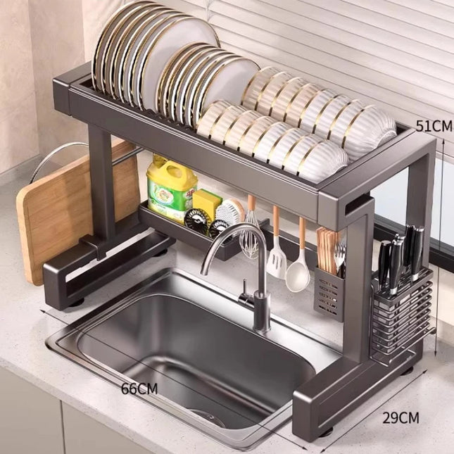 New Dish Drying Rack Kitchen Over The Sink Dish Drain Rack Utensil Holder Sink Stainless Steel Matt Black