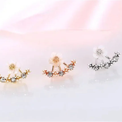 Women's Flower Earrings Zircon Ear Jacket Korean Style Copper Ear Studs Earrings Orecchini Jewelry Pendientes Aretes De Mujer