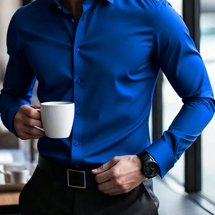 New Men Shirt Elegant Fashion European Long Sleeve Classic Smart Casual Elastic Anti-pilling Male Business Dress Shirts
