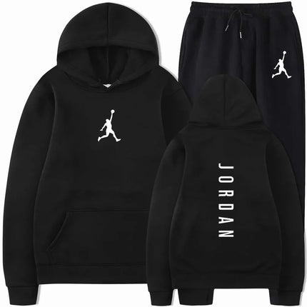 Autumn Wintern Mens 2-Piece Tracksuit Jordan Print Hoodie + Joggers Set Casual Sportswear for Gym Workout Basketball Daily Wear