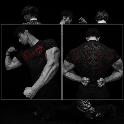 Dark Dragon Slayer Men's 2026 Summer New Fitness Clothes Speed Drying Running Printed Compression Clothes Sports T-shirt