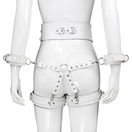 Professional BDSM Red Leather Harness Set Collar Handcuffs Restraint Kit for Women Slave Role Play Fetish Gear Adult Game Toy