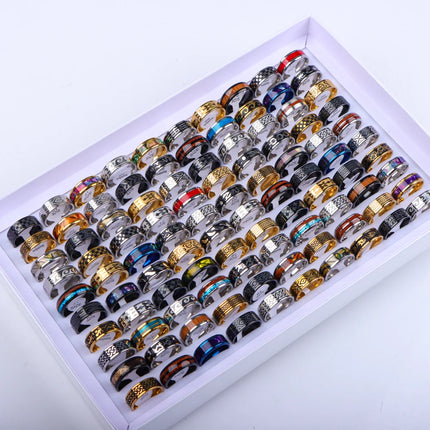 10/20/30/50Pcs/Lot Stainless Steel Fashion Ring Wood Grain Ring Men's Wedding Ring Women's Party Mixed Style Random Style