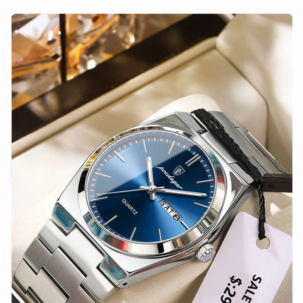 POEDAGAR Luxury Watch For Man Waterproof Luminous Date Week Stainless Steel Men Watch Casual Quartz Men's Watches Male Clock+box