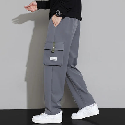 2024 Cargo Pants Men Straight Fit Wide Leg Fleece Lined Trouser Male Winter Fashion Loose Baggy Large Plus Size Warm Streetwear