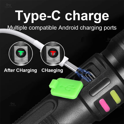 White Laser Flashlight Keychain High Power Rechargeable LED Flashlight Torch Tactical Portable Outdoor Camping Hiking Work Light