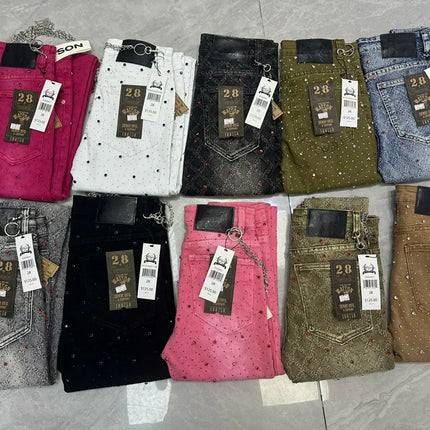 2026 Rhinestone Men's High Street Quality Slim Fit Skinny Long Denim Flared Jeans Pants