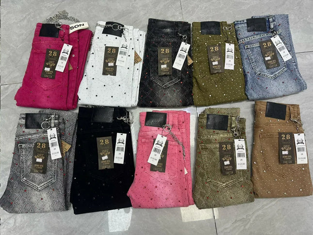 2026 Rhinestone Men's High Street Quality Slim Fit Skinny Long Denim Flared Jeans Pants