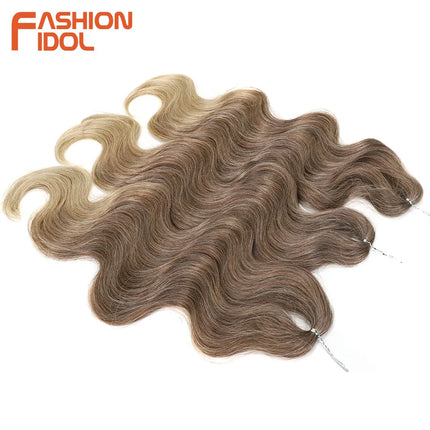 BELLA 24 inch Body Wave Crochet Hair 3PCS Synthetic Hair Braids Fake Hair Ombre Blonde Brown Natural Braiding Hair Extensions