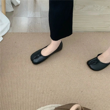 Women Black Tabi Ninja Shoes Woman Microfiber Leather Comfy Flats Split Toe Slippers Soft Bottom Loafers Ladies Moccasins 35-40