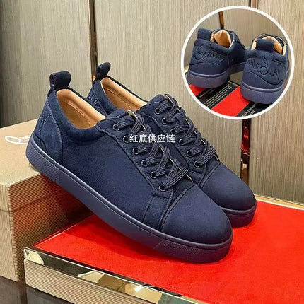 CL Red Bottom Fashionable Embroidered Men's Fur Slip-On Shoes, Black Casual Cross-Border Leather Upper, All Seasons Wear