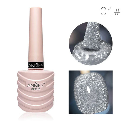 ANNIES 10ml Glittering Diamond Nail Polish Gel 12 Colors Reflective Glitter Lining Gel Nail Polish Nail Painting Hand Makeup