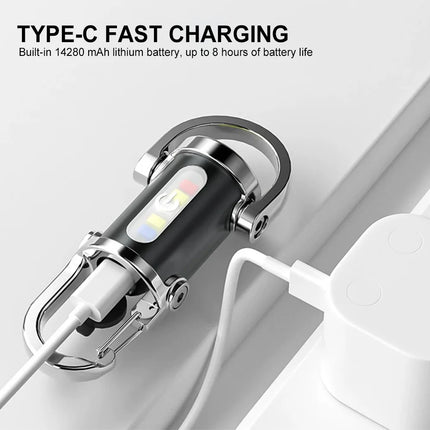 Mini TYPE-C Rechargeable LED Flashlight Keychain Portable Waterproof Camping Pocket Light Keyring Hanging Lamp Outdoor Tool