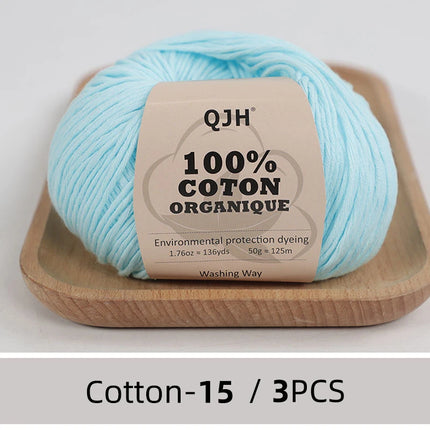 3PCS 100% Organic Cotton Yarn Machine Washable For Adult Baby Sweaters/Gloves/Scarves/Hats Etc. 50 gr (1.76 oz) 125 m (136 yrd)