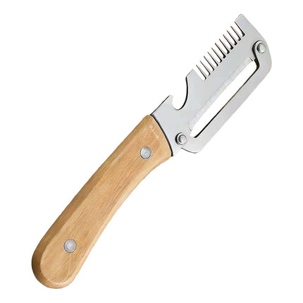 3-in-1 Serrated Peeling Knife  Premium Vegetable Peeler With Wooden Handle And Bottle Opener Kitchen Tool Smooth Operation