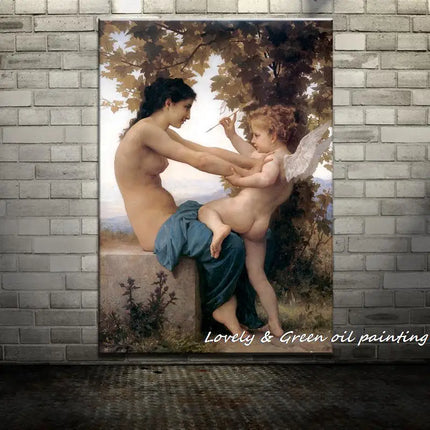 Arthyx,Print Love On The Look Out Of William Adolphe Bouguereau Oil Paintings On Canvas,Classical Wall Picture Living Room Decor