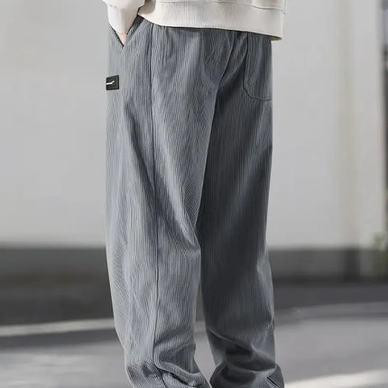 2025 Autumn Winter Men's Casual Pants Striped Corduroy Loose Fashion Cargo Straight Pants Fitness Sports Hip Hop Pants
