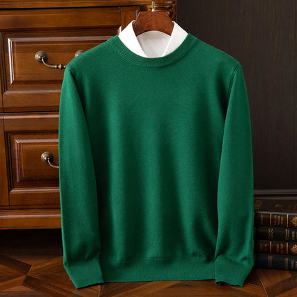 Autumn Winter Men's O-Neck Merino Wool Sweater New Versatile Basic Cashmere Pullover Casual Business Knitwear Sweater