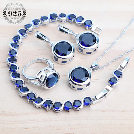 925 Sterling Silver Jewelry Sets Bridal Women Natural Magic Rainbow Zircon Earrings Ring Bracelets Pendant Wedding Necklace Set