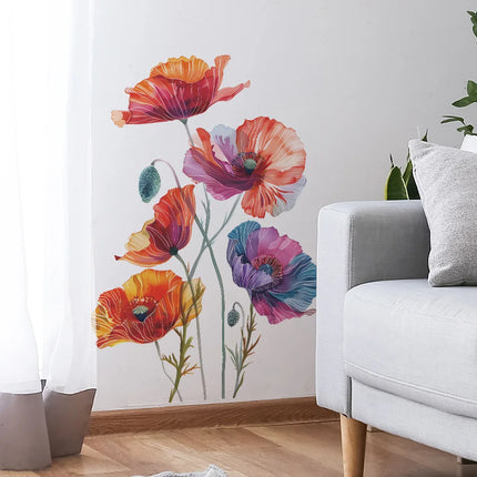 1Pc Painted Flowers Wall Stickers for Living Room Bedroom Background Wall Decor Home Decorative Stickers Wall Decals Mural