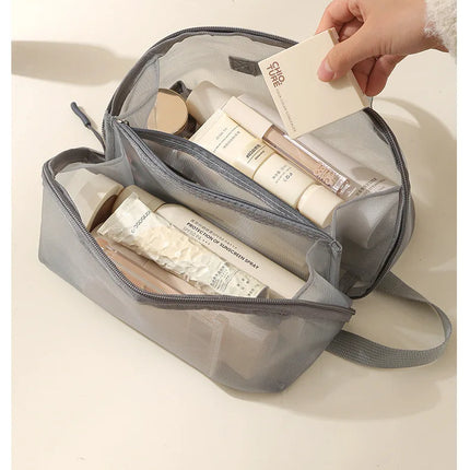 Fashion Transparent Mesh Travel Cosmetic Bag Storage Multi Layer Portable Womens Toiletry Bag Large Capacity Bag Makeup