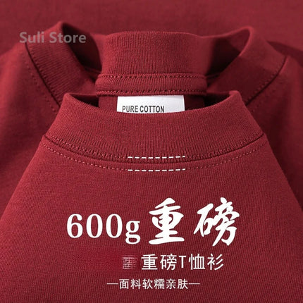 600G Heavy Cotton Short-sleeved T-shirt for Men and Women with The Same Loose Round Neck Simple Navy Blue Bottoming Shirt